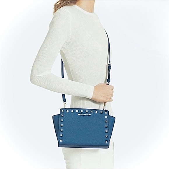 Michael Kors NEW Selma MD Messenger Stud Saffiano Leather